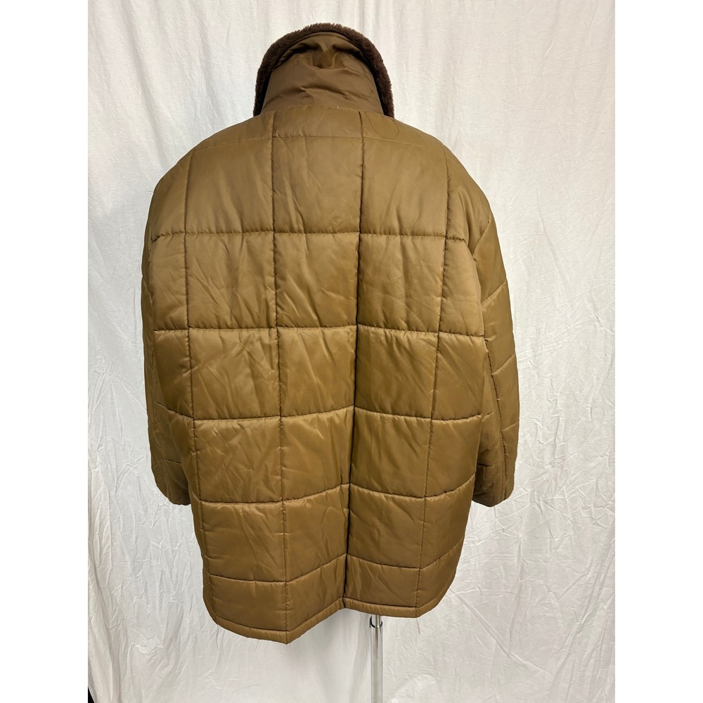 Vintage American Jac Puffer Jacket Brown Faux Fur Collar Quilted Made in USA L - Picture 4 of 4